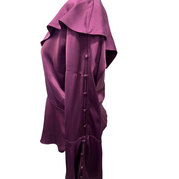 Parker Womens Medium Dark Plum Cold Shoulder Silk Peasant Blouse Top 100% Silk - Picture 2 of 10